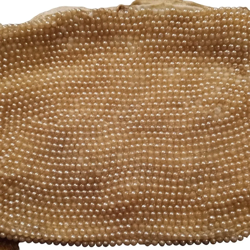Vtg Debbie Faux Pearl Flower Beaded Purse Bag Clutch Japan Zip Close 9.5x5